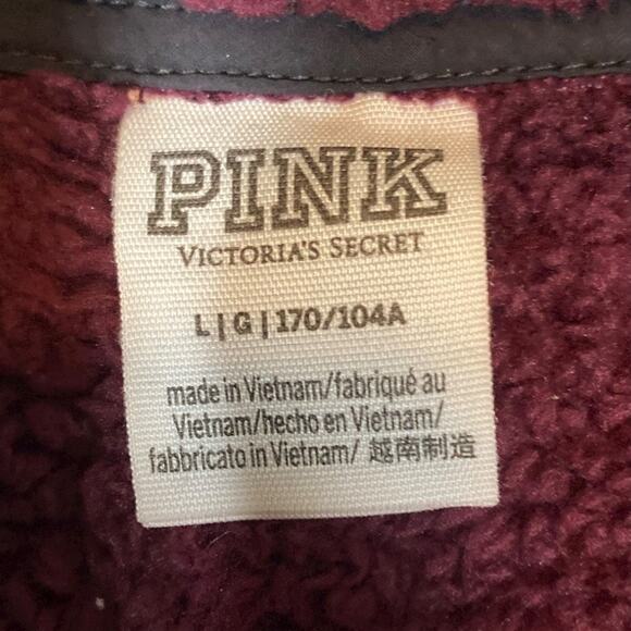 PINK Victoria's Secret Sherpa Wine Fleece Quarter Zip Pullover Size Large Top - Picture 6 of 7